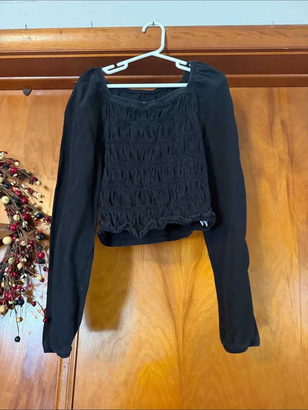 GAP Black Smocked Long-Sleeve Top